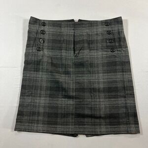 Gap Mini Skirt Womens 10 Gray Plaid Stretch Back Slit High Waisted Office Wear